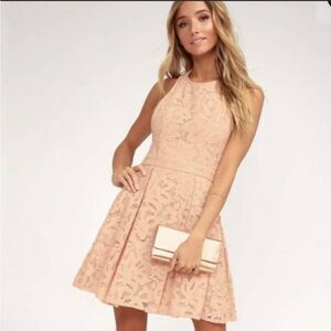 LULUS Blush Small Dress Pink Lace Racerback Skater New